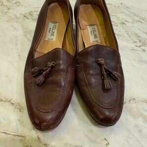 Celine Dark Brown Women’s Leather Tassel Loafers 37.5 Vintage!